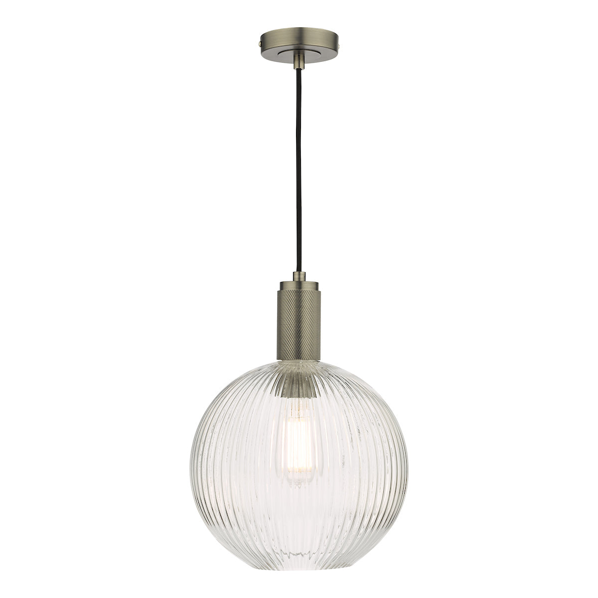 Nikolas Pendant Antique Chrome Ribbed Round Glass