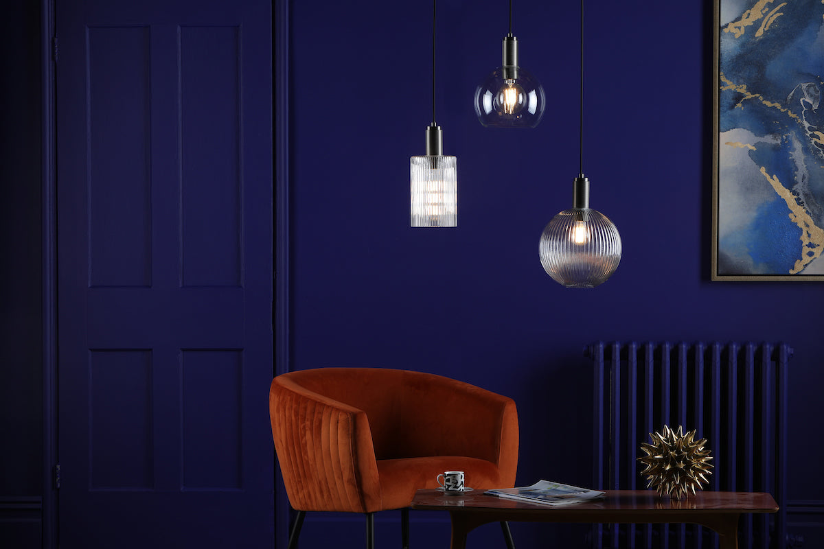 Nikolas Pendant Antique Chrome Ribbed Round Glass