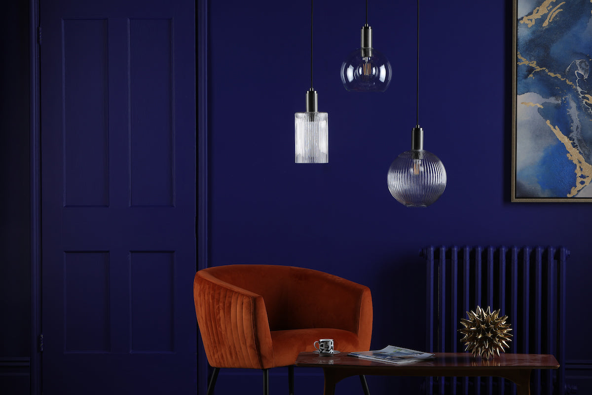 Nikolas Pendant Antique Chrome Ribbed Round Glass