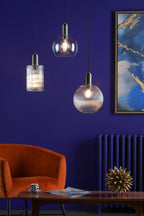 Nikolas Pendant Antique Chrome Ribbed Round Glass