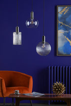 Nikolas Pendant Antique Chrome Ribbed Round Glass