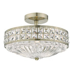 Olona 3L Light Semi Flush Antique Brass Crystal Beads and Glass Diffuser