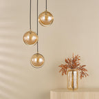 3 light pendant cluster with ribbed glass shades