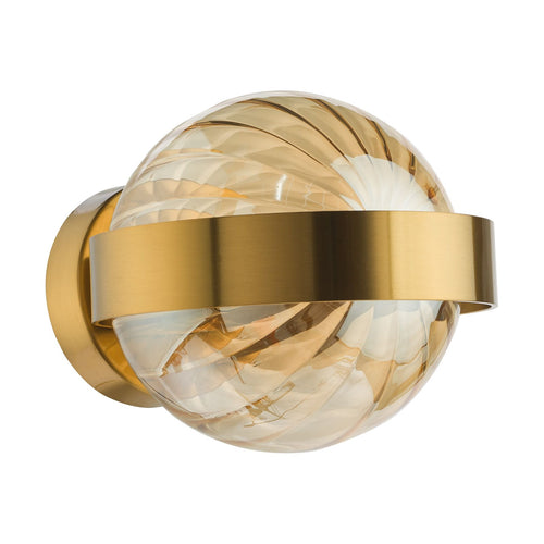Ophira Wall Light Antique Gold and Amber Ribbed Glass