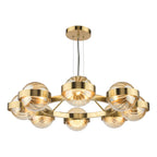 Ophira 8 Light Pendant Antique Gold and Amber Ribbed Glass