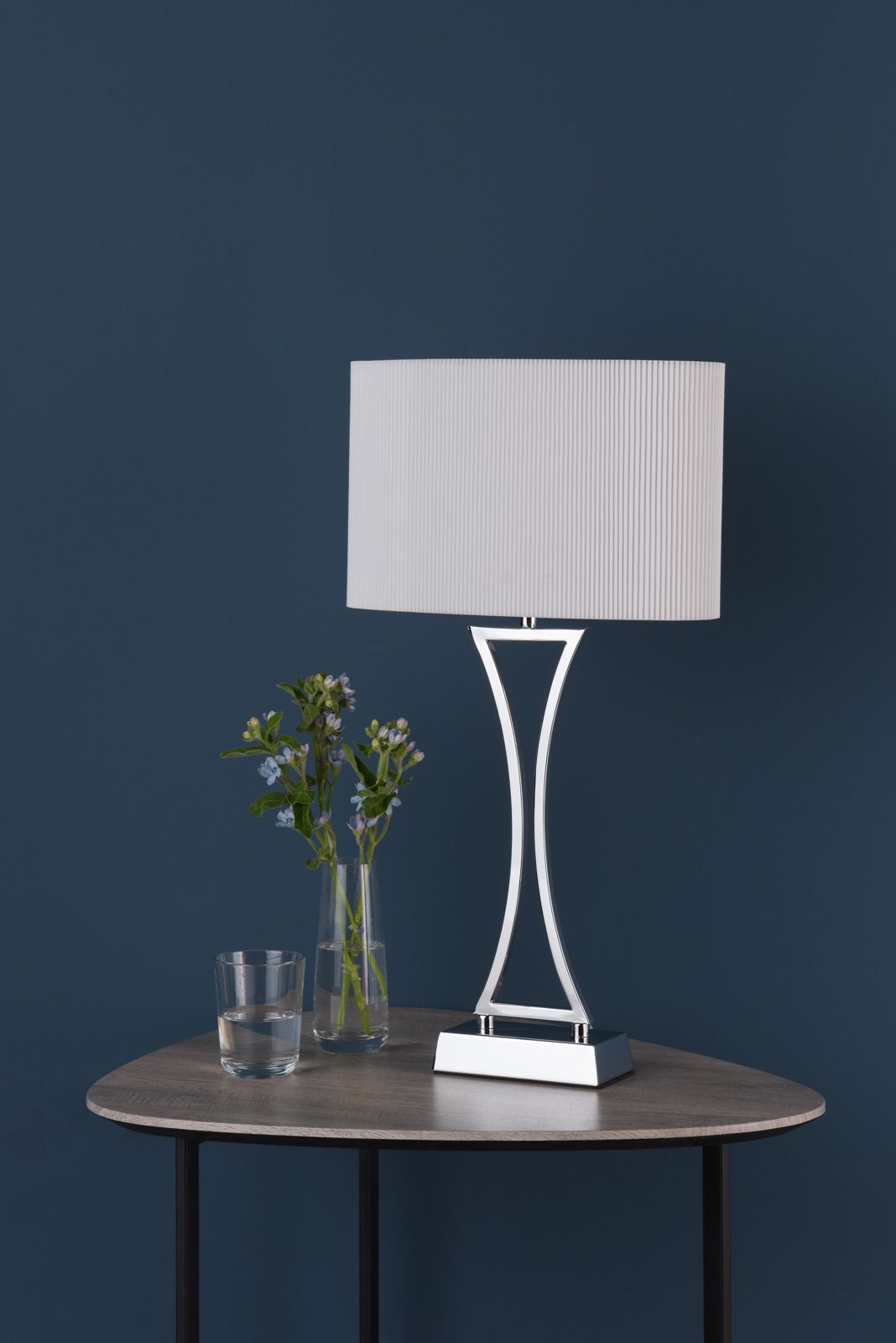 DAR Oporto Table Lamp Polished Chrome Cream Fabric Shade