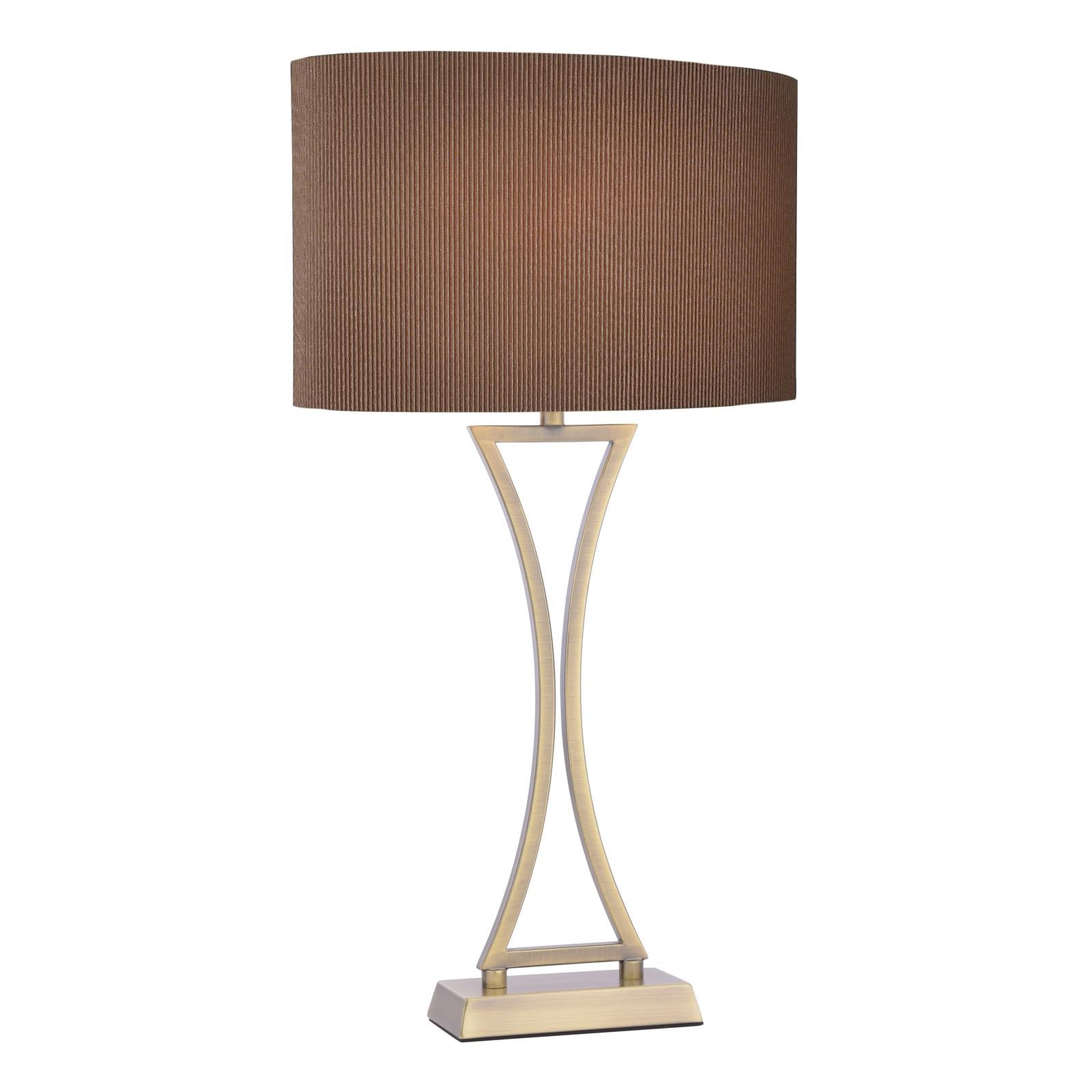 Antique brass table lamp with brown fabric shade