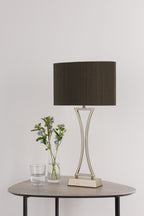 DAR Oporto Table Lamp Antique Brass Brown Fabric Shade