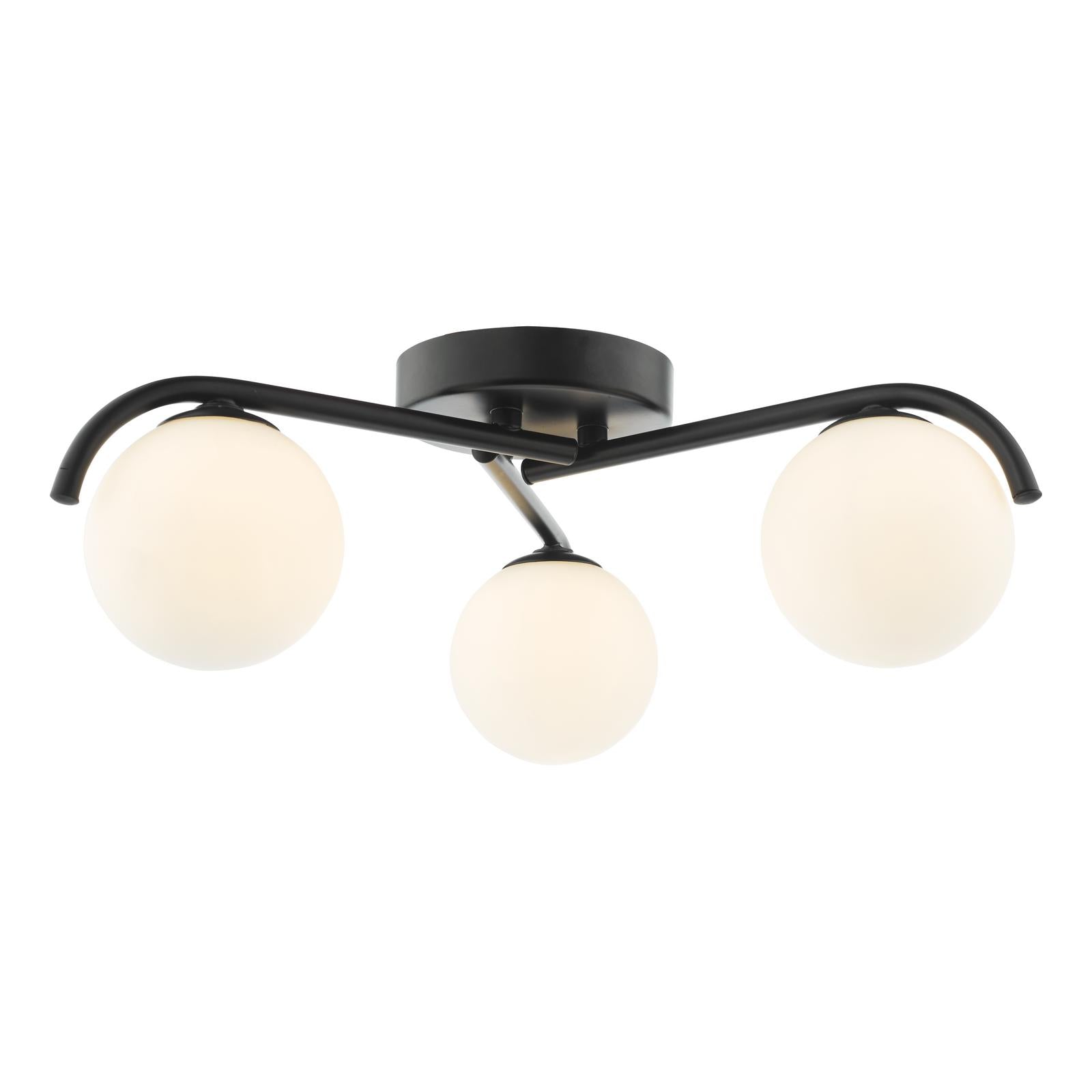 Orlena 3 Light Semi-Flush Matt Black and Opal Glass