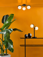 Orlena 3 Light Semi-Flush Matt Black and Opal Glass