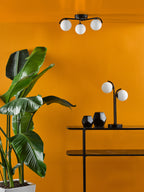 Orlena 3 Light Semi-Flush Matt Black and Opal Glass