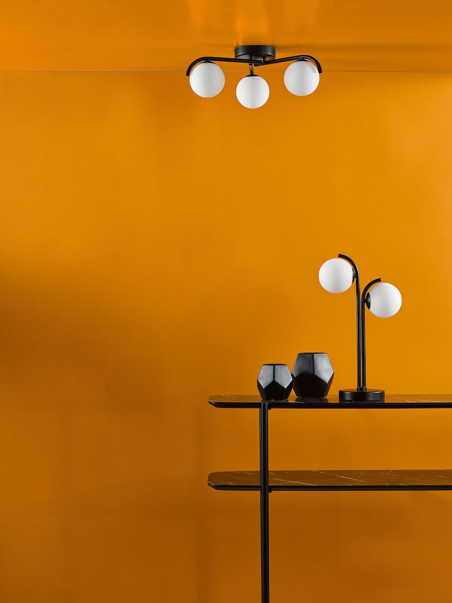 Orlena 3 Light Semi-Flush Matt Black and Opal Glass