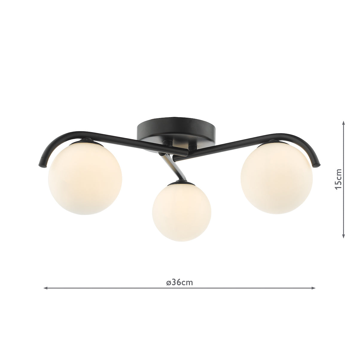 Orlena 3 Light Semi-Flush Matt Black and Opal Glass