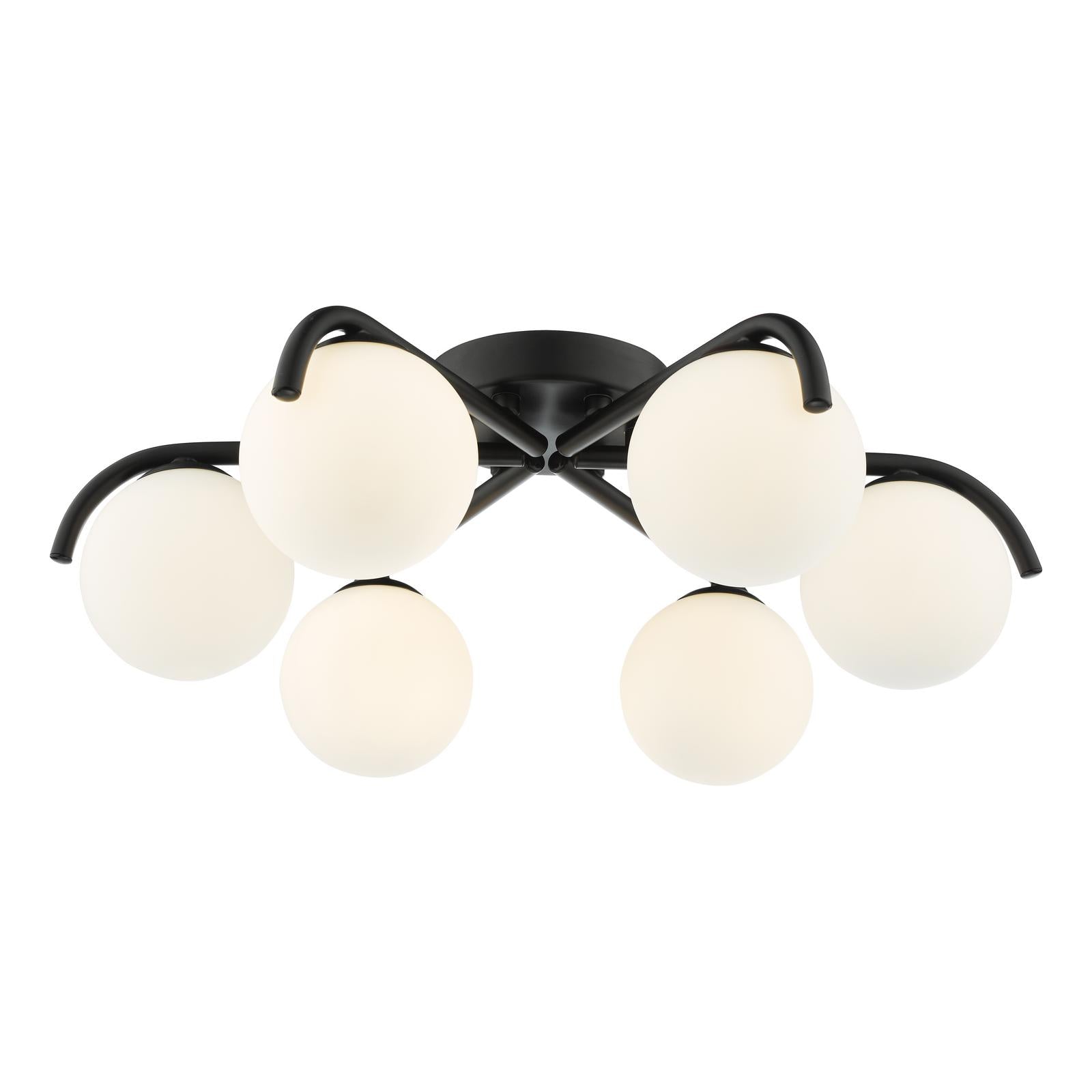 Orlena 6 Light Semi-Flush Matt Black and Opal Glass
