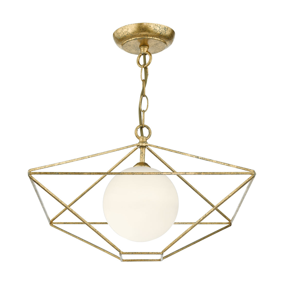 Orsini 1 Light Pendant Antique Gold Opal Glass Shade