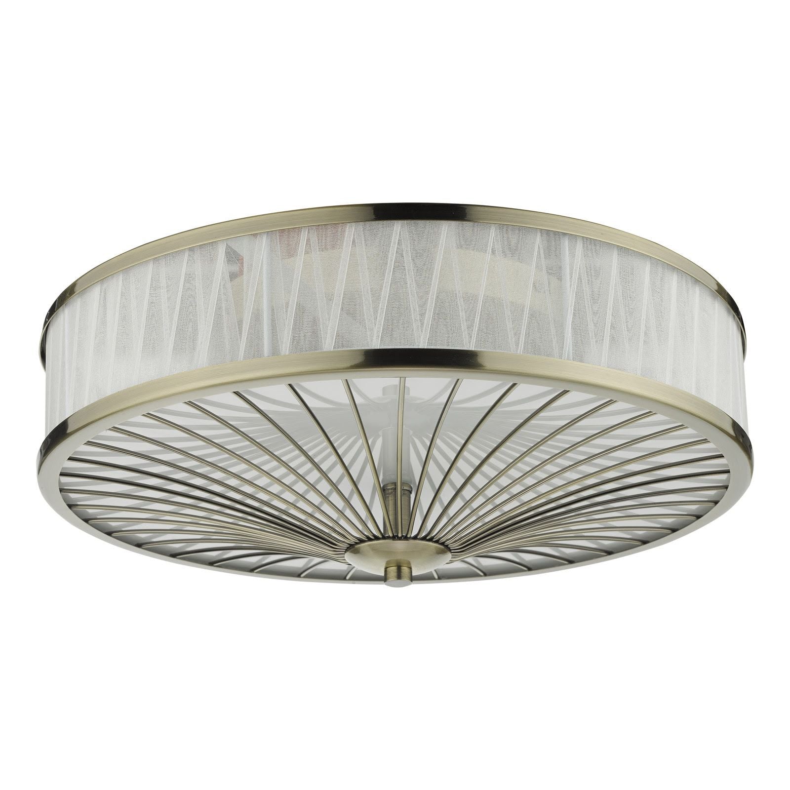 DAR Oslo 3 Light Flush Ceiling Light Antique Brass White Glass