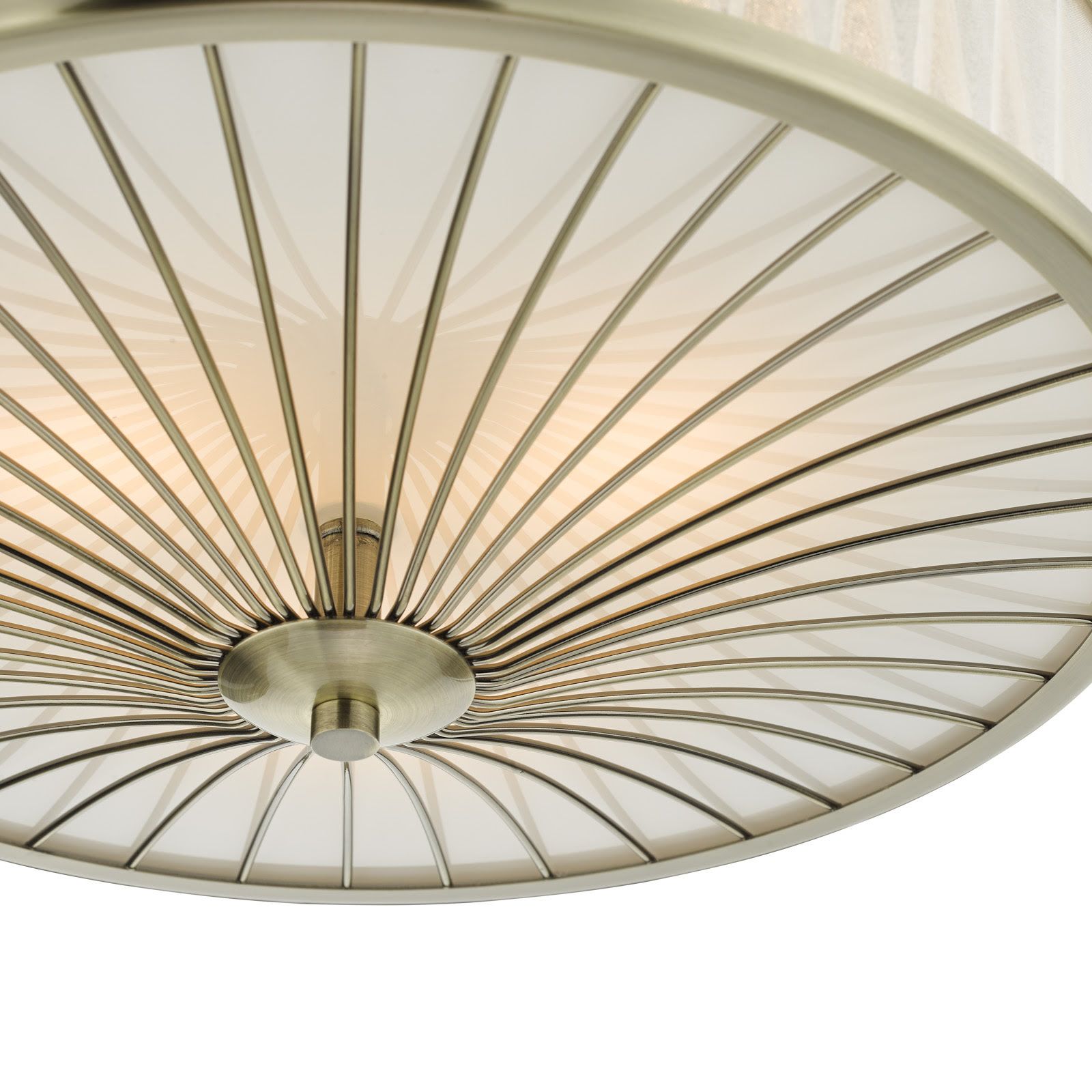 DAR Oslo 3 Light Flush Ceiling Light Antique Brass White Glass