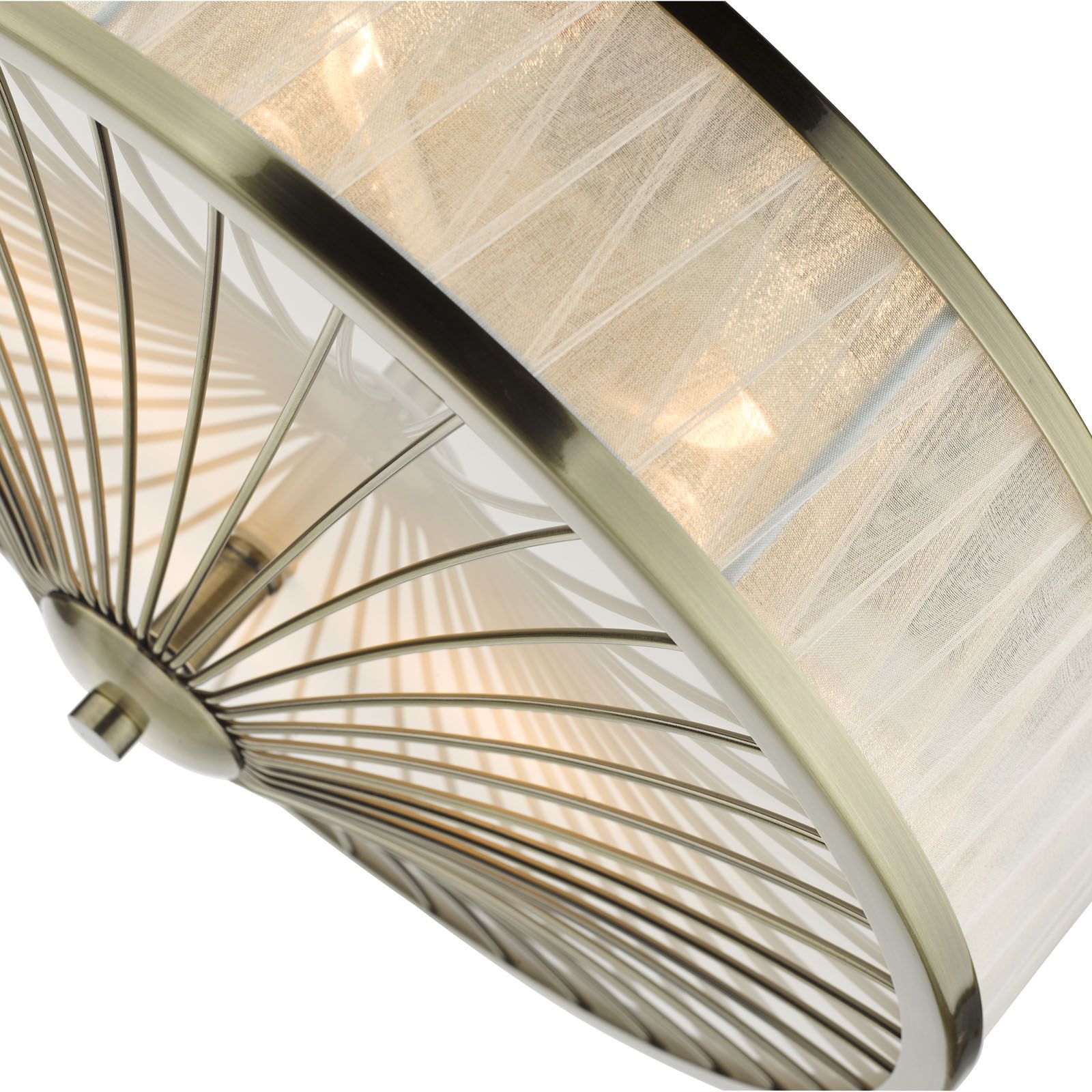 DAR Oslo 3 Light Flush Ceiling Light Antique Brass White Glass