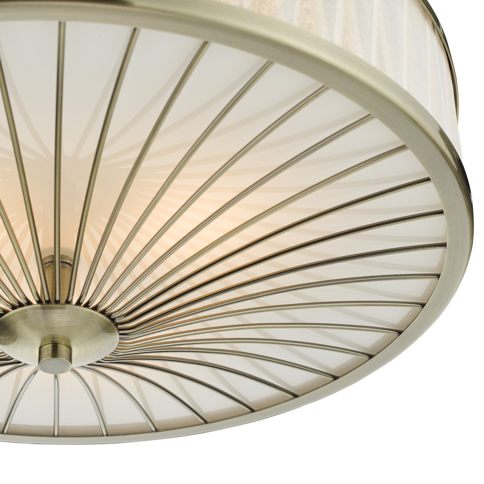 DAR Oslo 3 Light Flush Ceiling Light Antique Brass White Glass