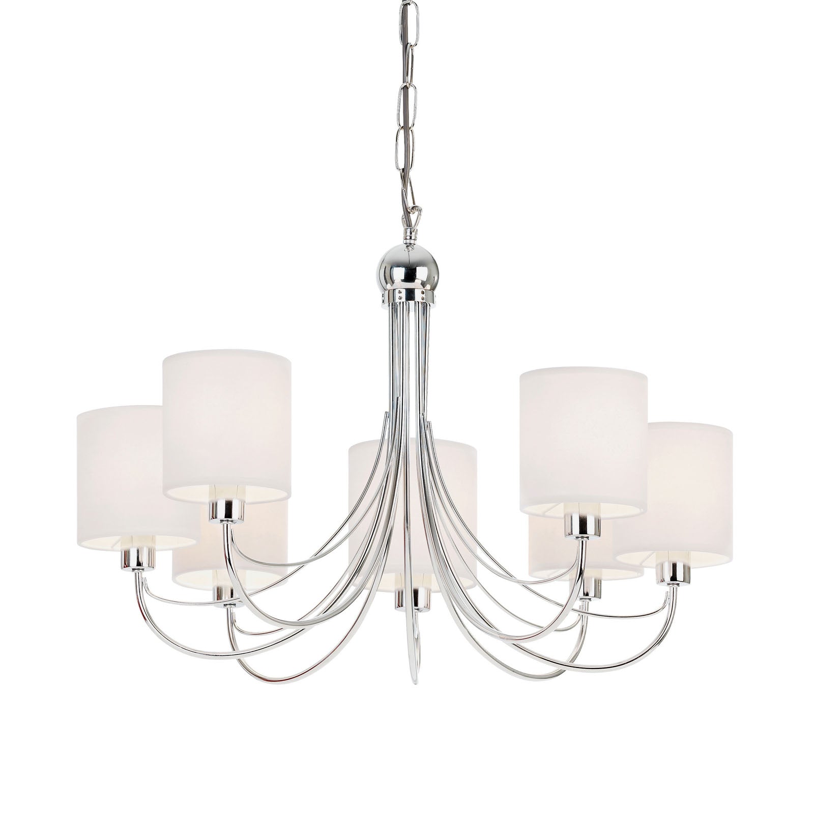 Phantom Polished Chrome 7-Light Pendant with White Shades