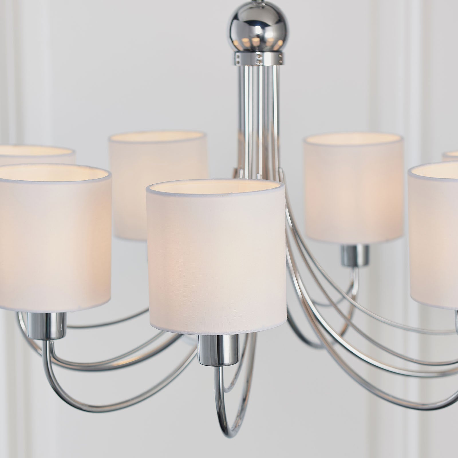 Phantom Polished Chrome 7-Light Pendant with White Shades