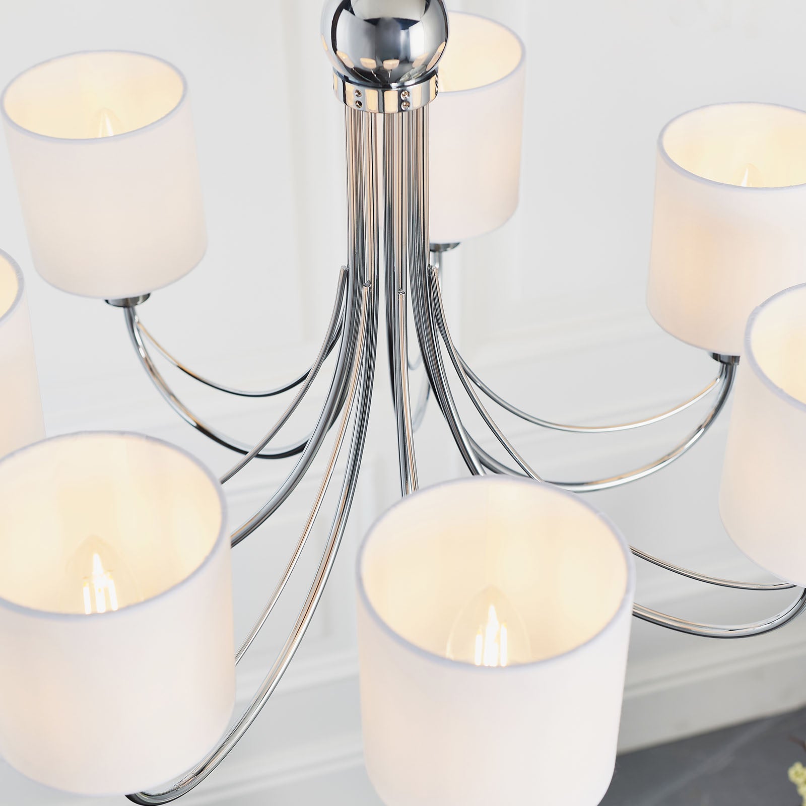 Phantom Polished Chrome 7-Light Pendant with White Shades