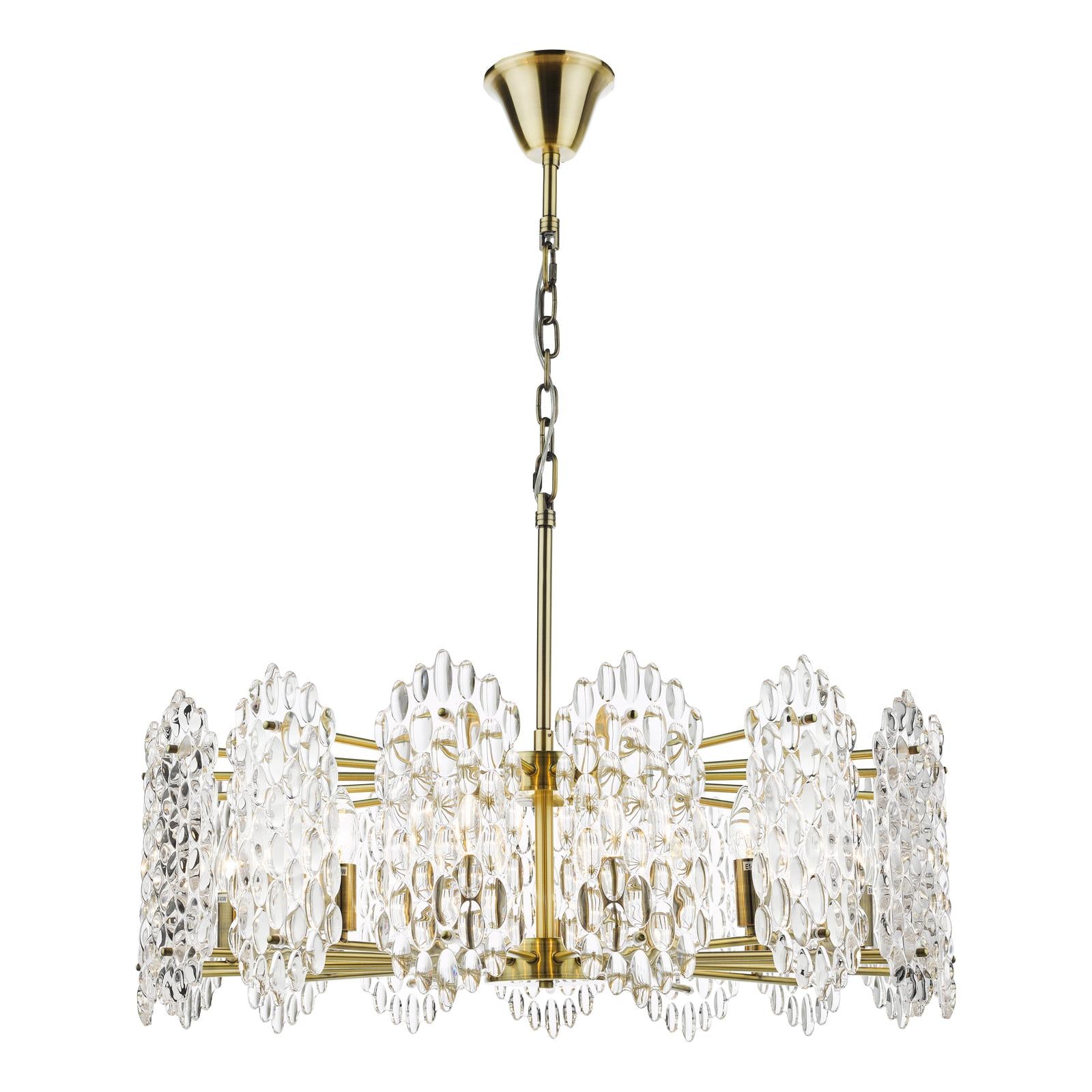 Porthos 15 Light Pendant Antique Brass Glass
