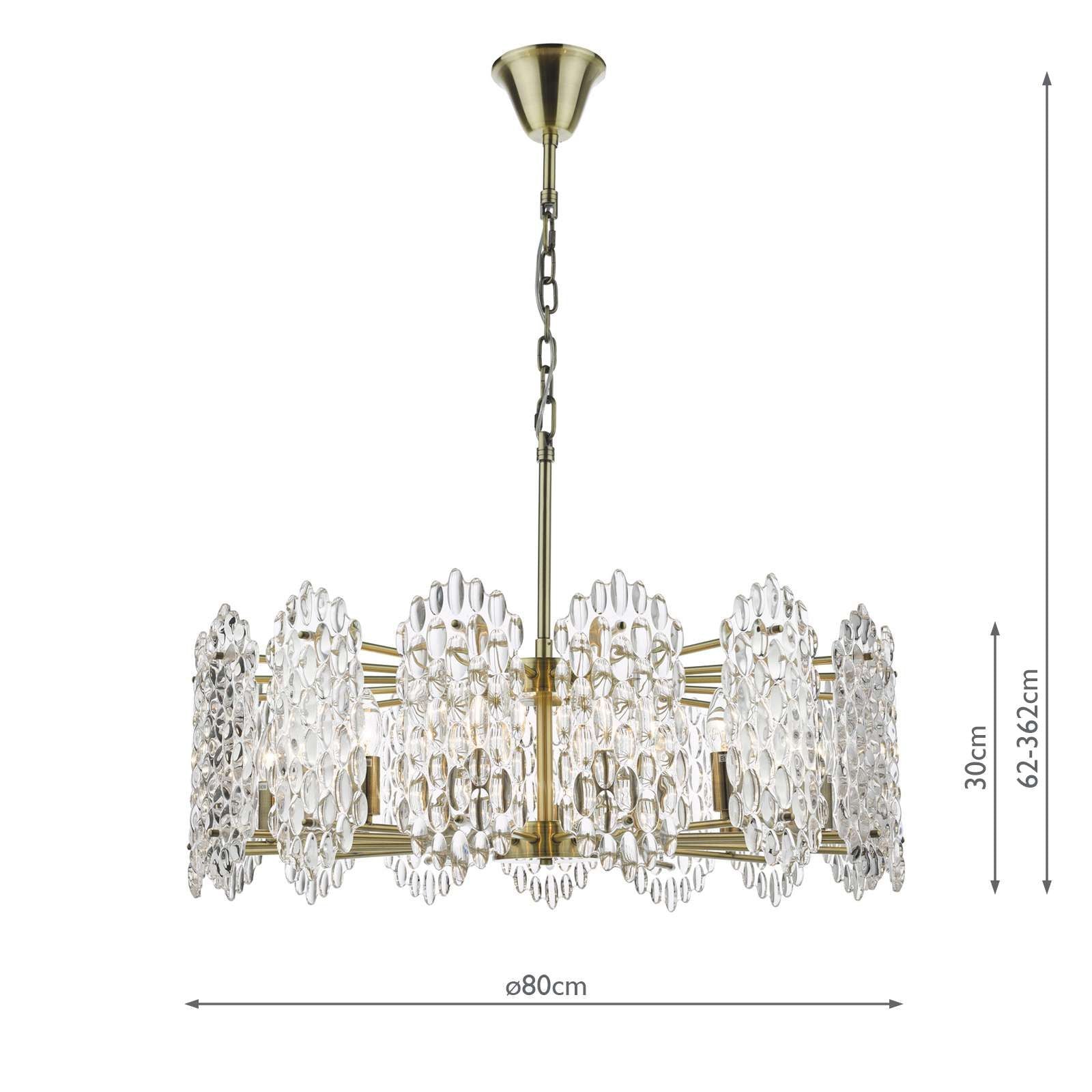 Porthos 15 Light Pendant Antique Brass Glass