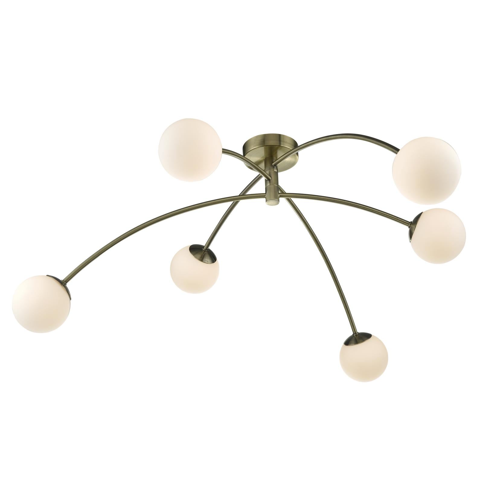 Puglia 6 Light Semi Flush Antique Brass Opal Glass