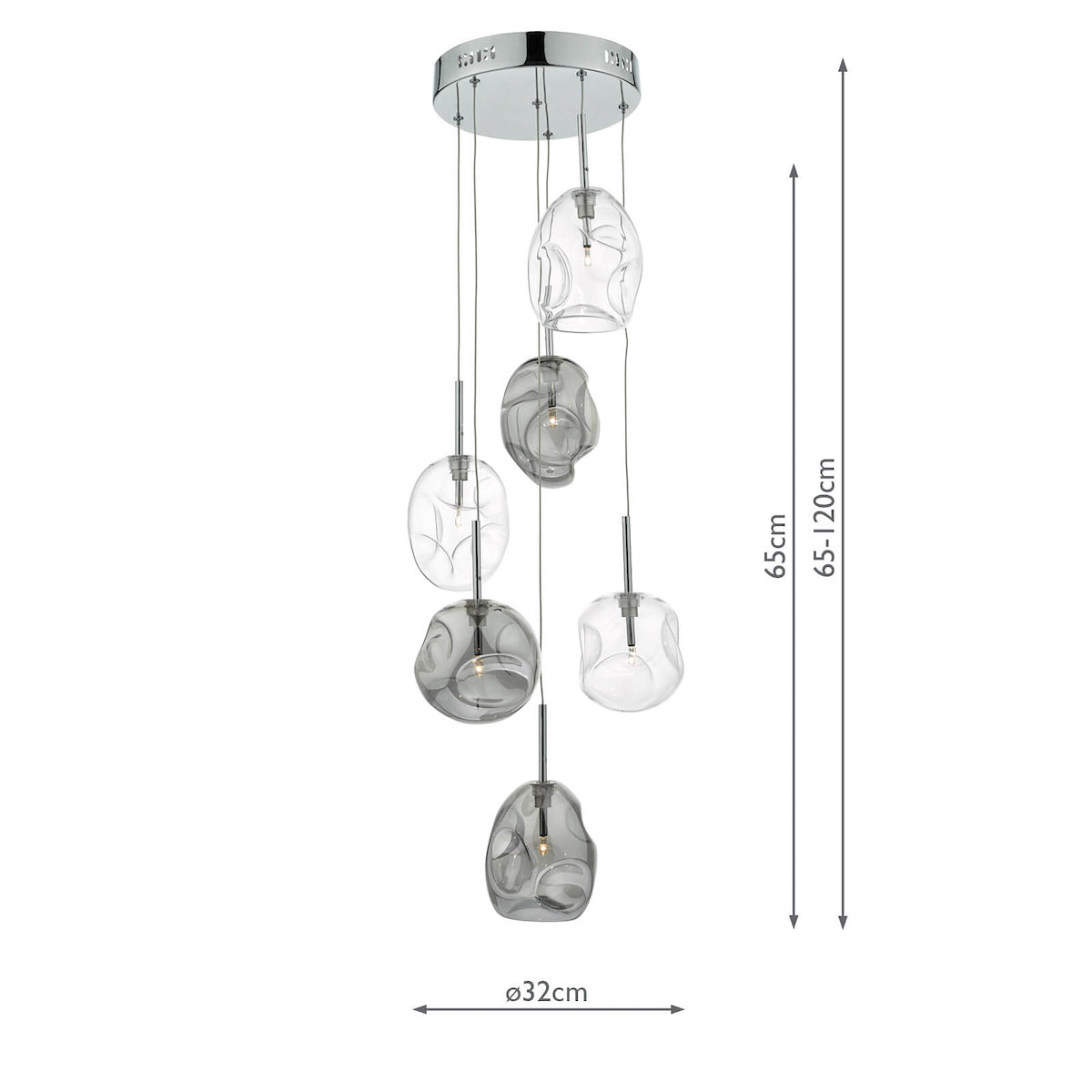 Quinn 6 Light Cluster Pendant Smoked & Clear Glass