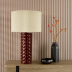 Raja Table Lamp Red Ceramic and Antique Bronze With Shade