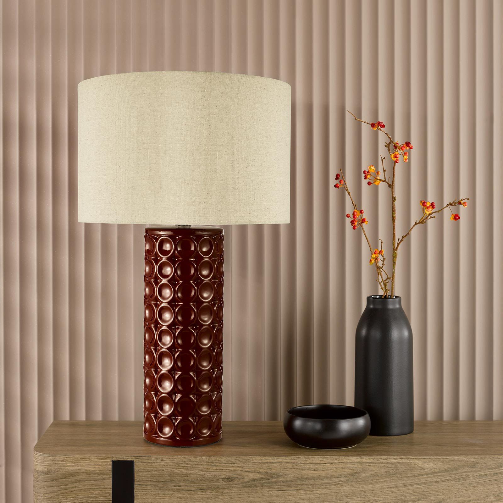Raja Table Lamp Red Ceramic and Antique Bronze With Shade