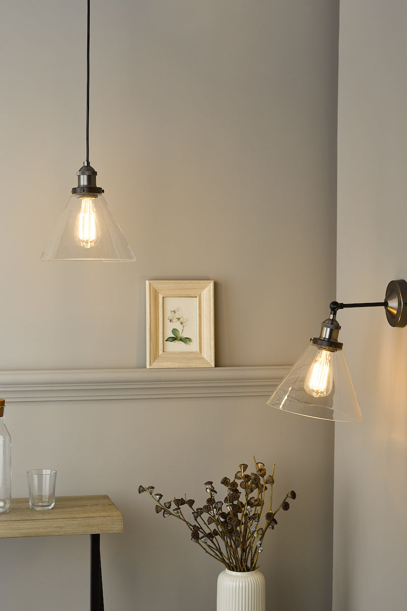 Ray 1 Light Single Pendant Antique Nickel Clear Glass