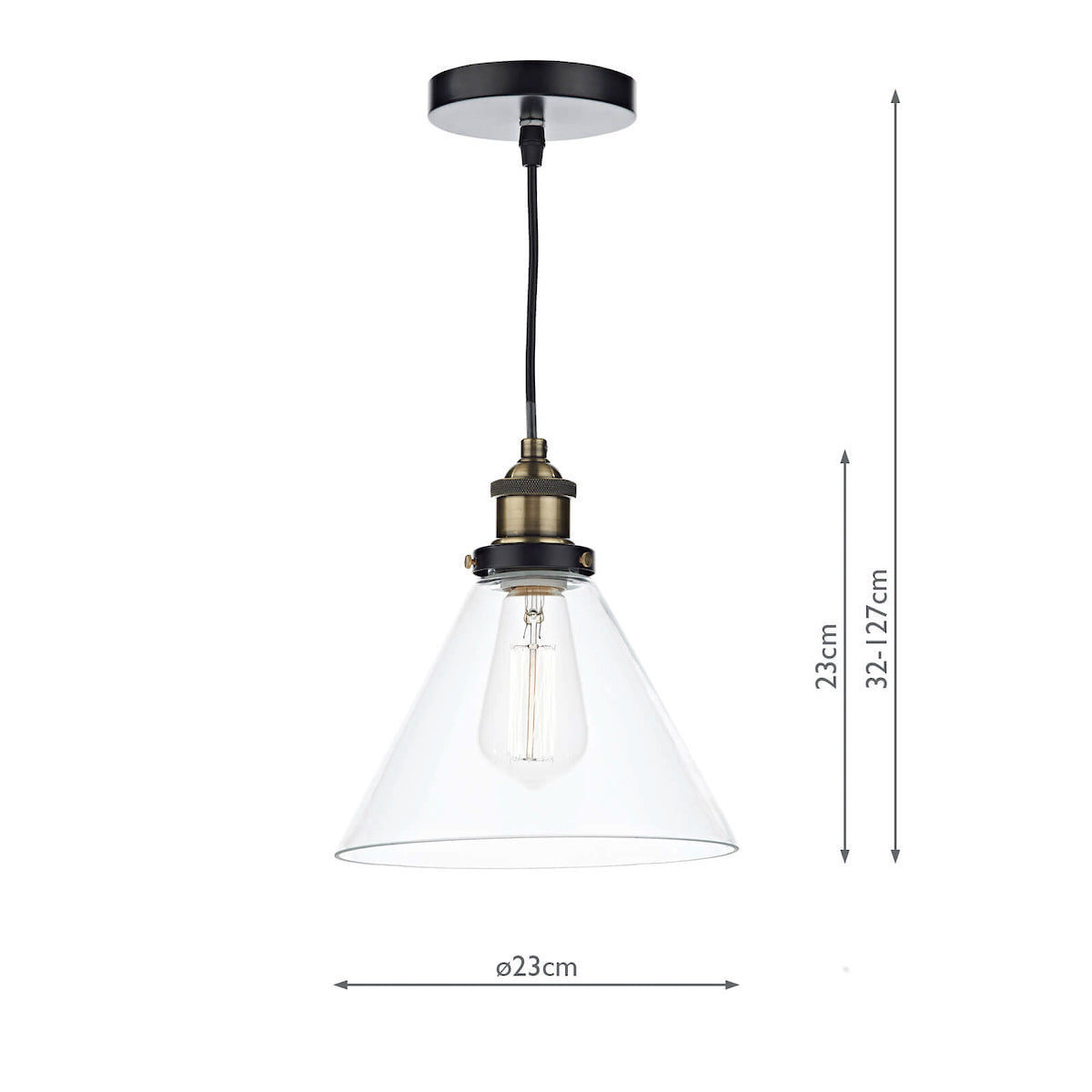 Ray 1 Light Pendant Antique Brass Clear