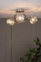 Rehan 3 Light Semi Flush Decorative Glass Polished Chrome Frame
