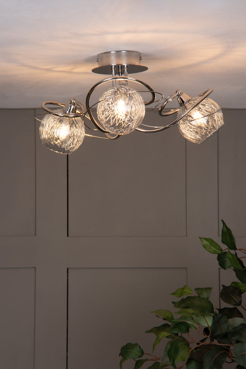 Rehan 3 Light Semi Flush Decorative Glass Polished Chrome Frame