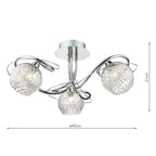 Rehan 3 Light Semi Flush Decorative Glass Polished Chrome Frame