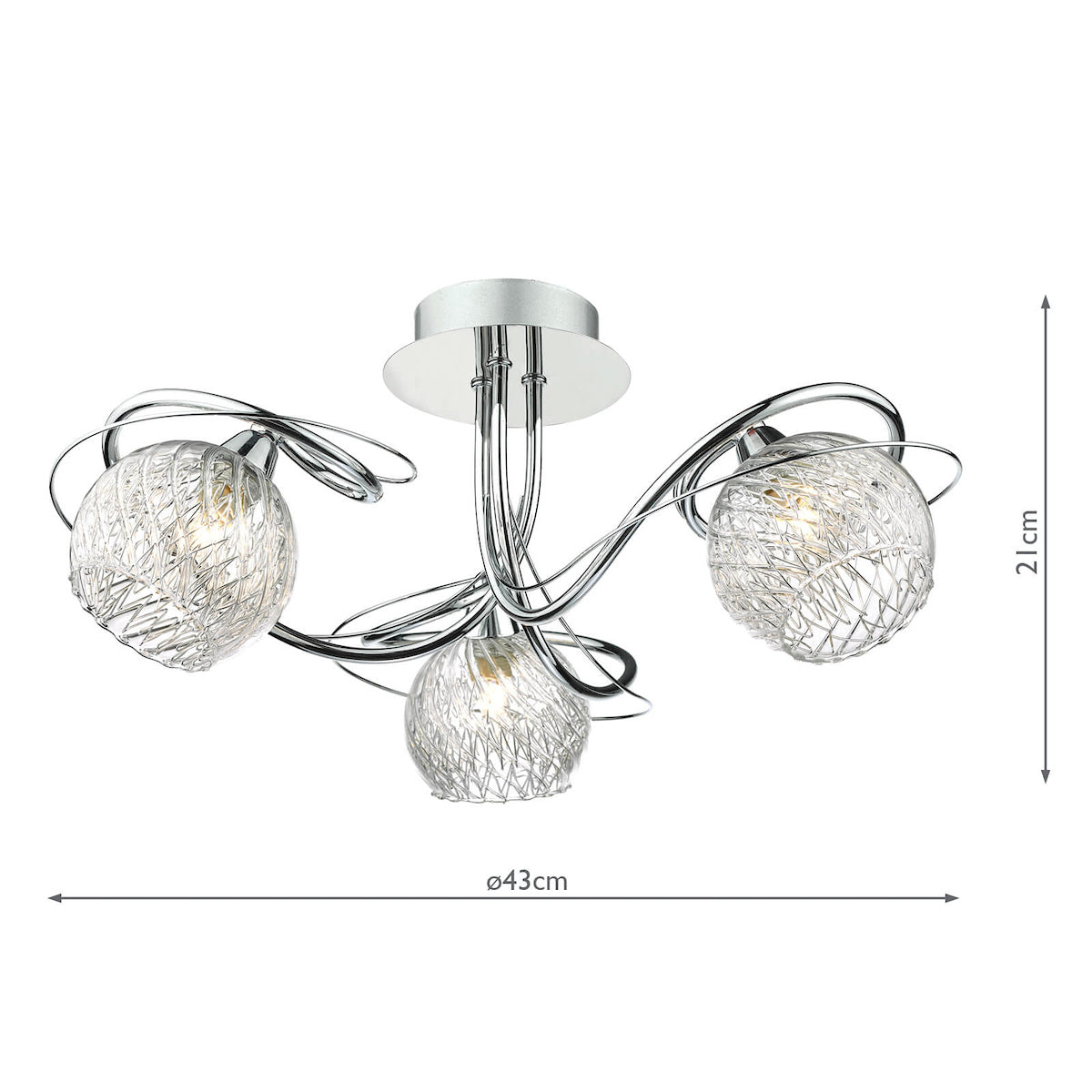Rehan 3 Light Semi Flush Decorative Glass Polished Chrome Frame
