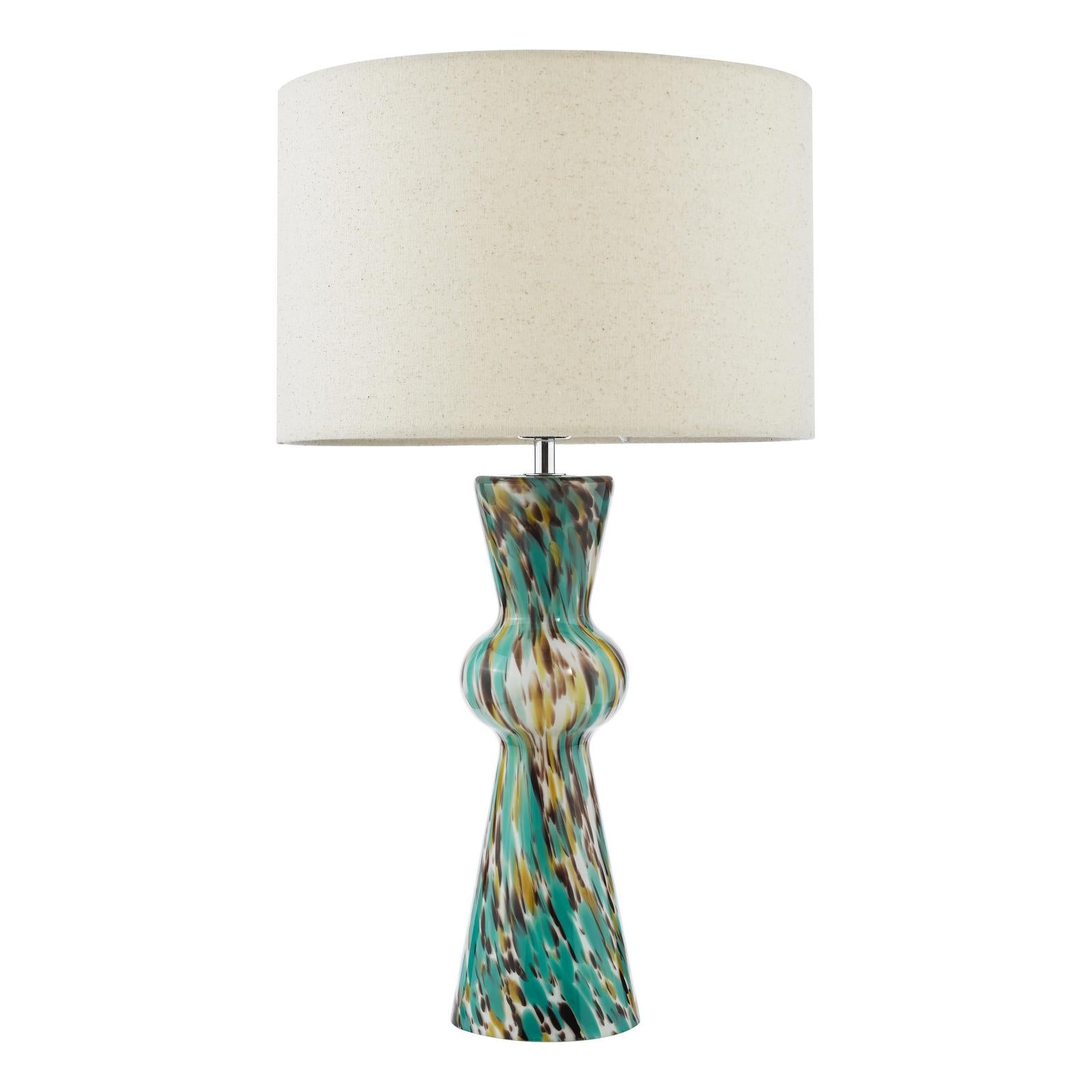 Rheneas Table Lamp Blue Art Glass and Polished Chrome With Shade