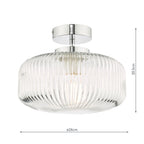 Riva Bathroom Semi Flush Ceiling Light Ribbed Glass Polished Chrome IP44