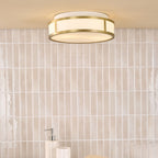 Royce 2 Light Bathroom Flush Matt Antique Brass and Opal Glass IP44