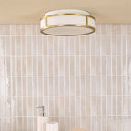 Royce 2 Light Bathroom Flush Matt Antique Brass and Opal Glass IP44