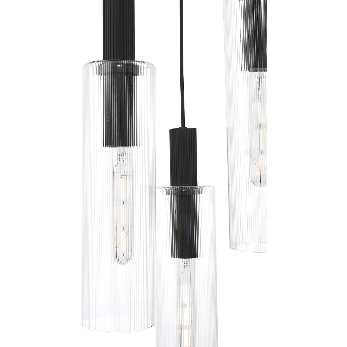 Ruben 3 Light Cluster Pendant Satin Black and Ribbed Glass