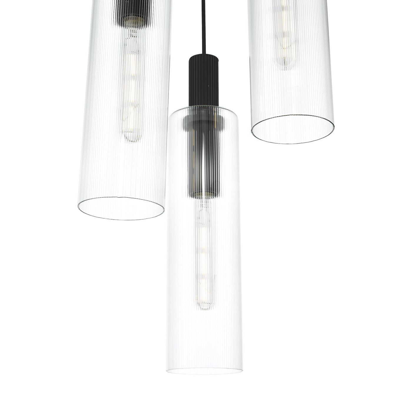 Ruben 3 Light Cluster Pendant Satin Black and Ribbed Glass