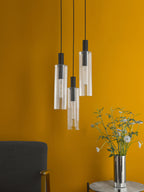 Ruben 3 Light Cluster Pendant Satin Black and Ribbed Glass