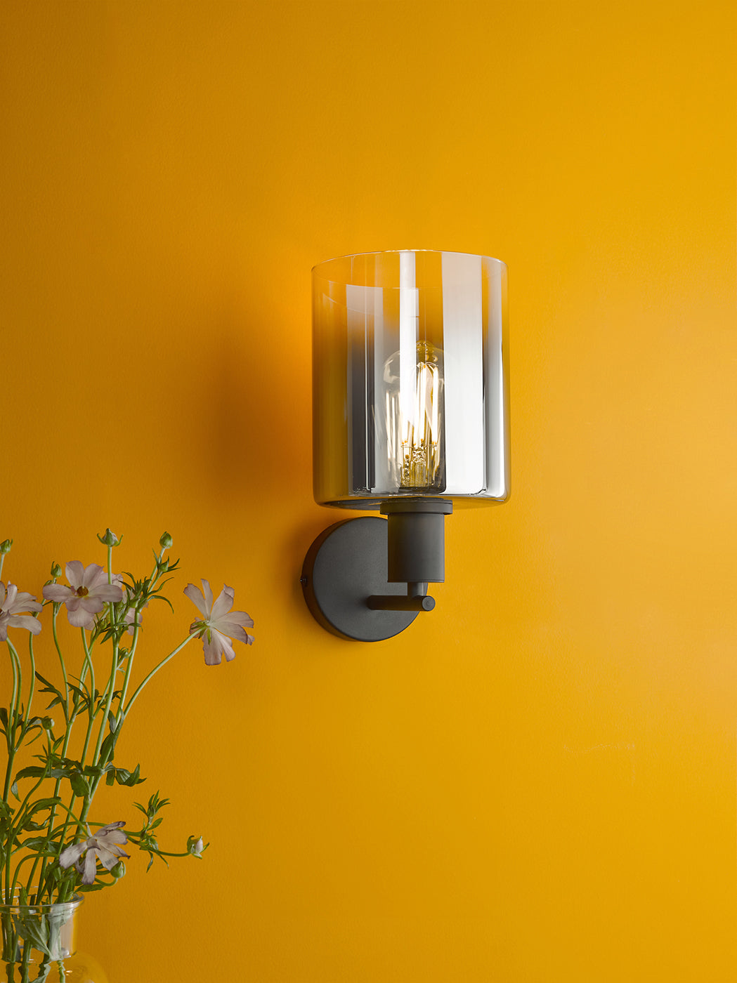 Savannah Wall Light Matt Black and Smoked Glass