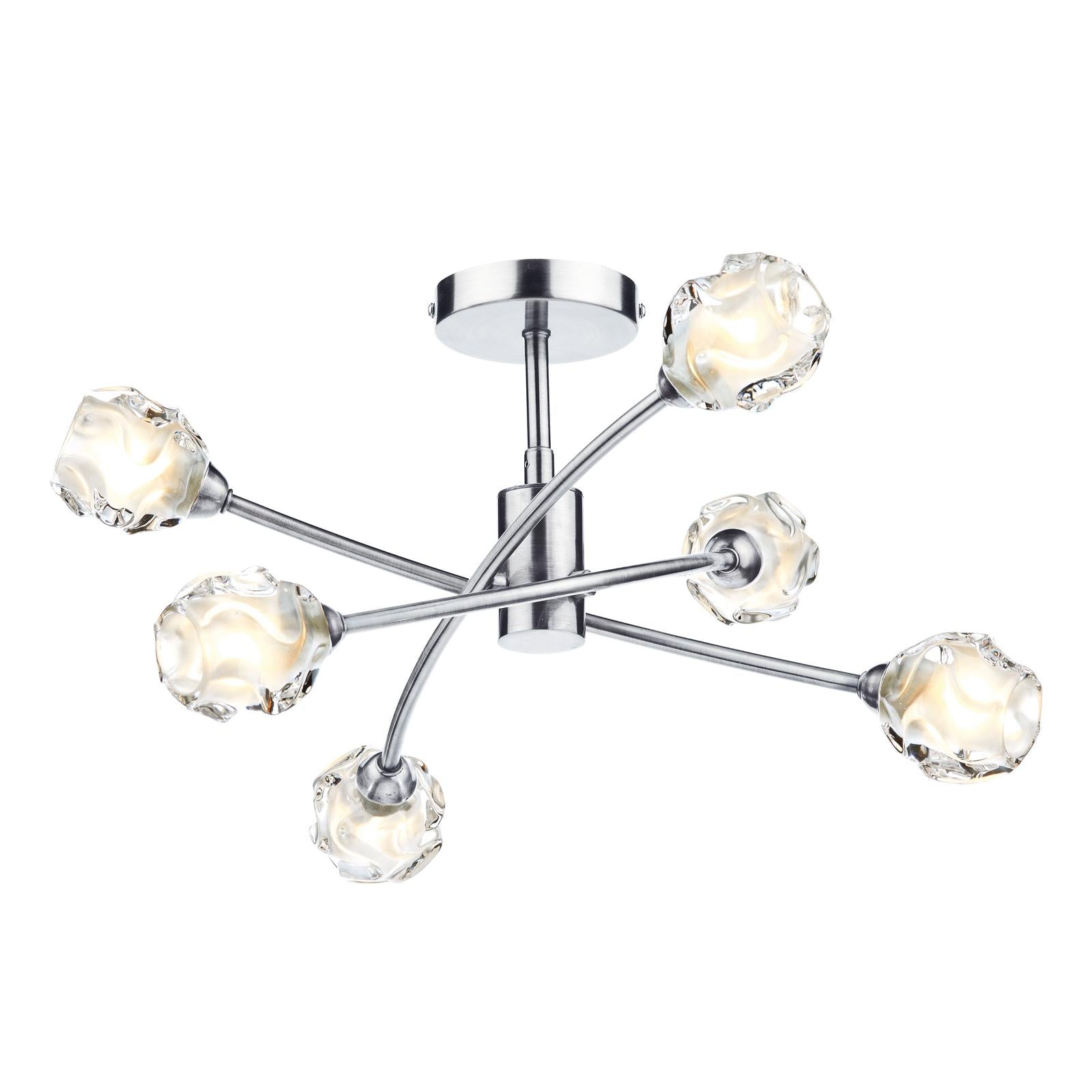 Seattle 6lt Semi Flush Satin Chrome & Sculptured Glass