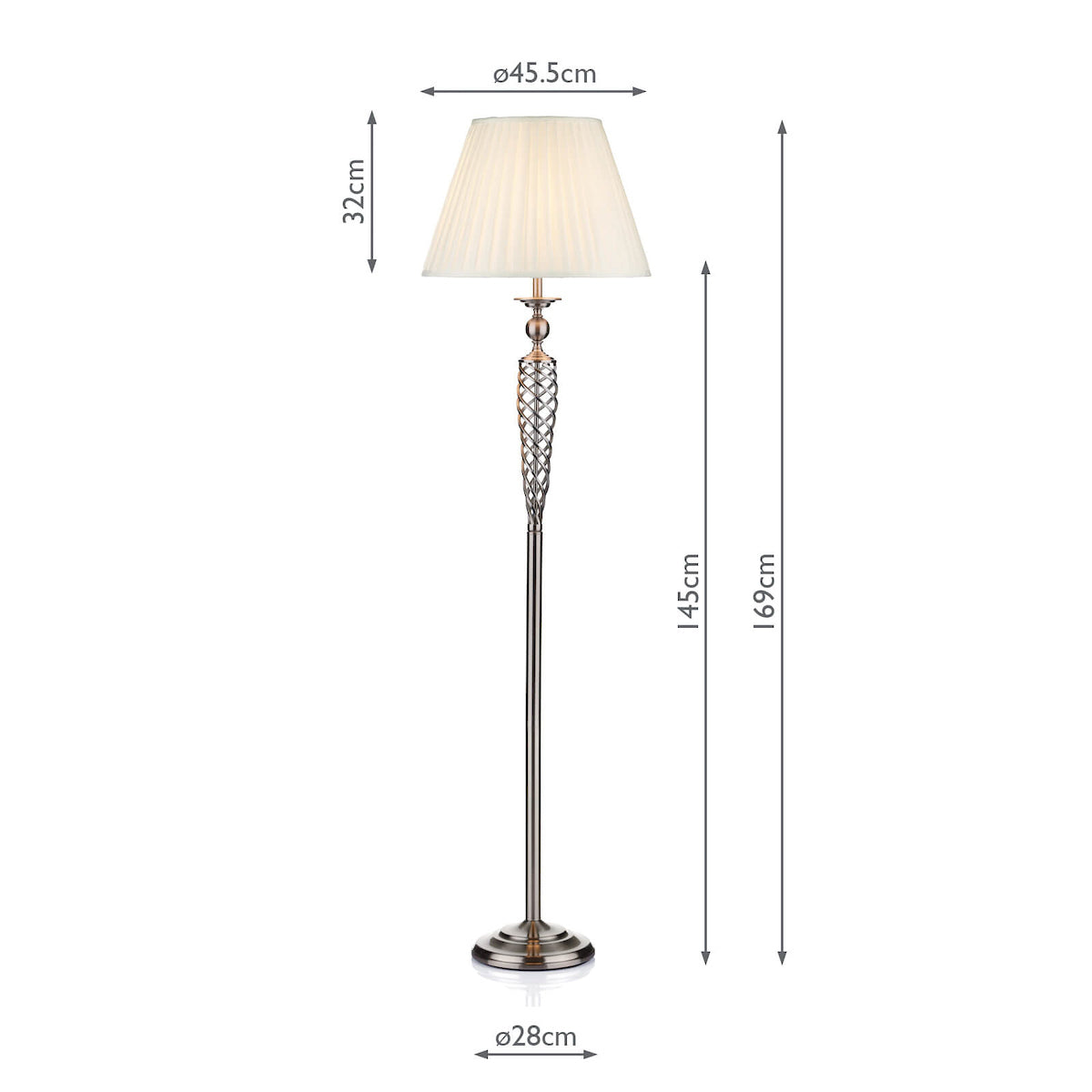 Siam Floor Lamp Satin Chrome With Shade (Multipack)