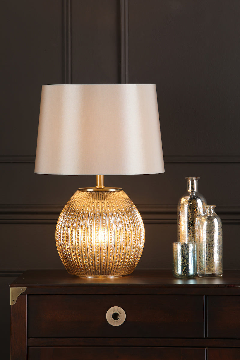 Sonia Dual Light Table Lamps Antique Brass & Silver Glass With Shade