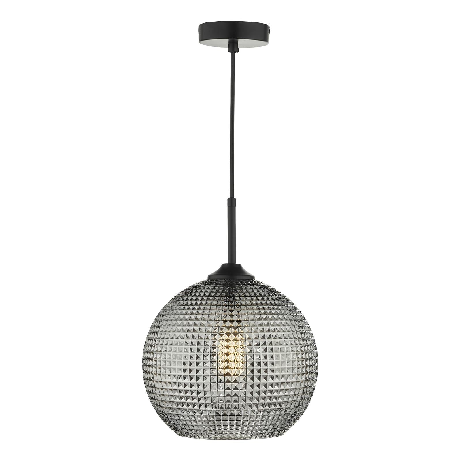 Soren 1 Light Pendant Black And Smoked Textured Glass